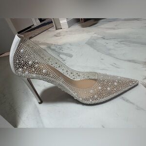 Steve Madden White Pearl-Studded Heels 5.5